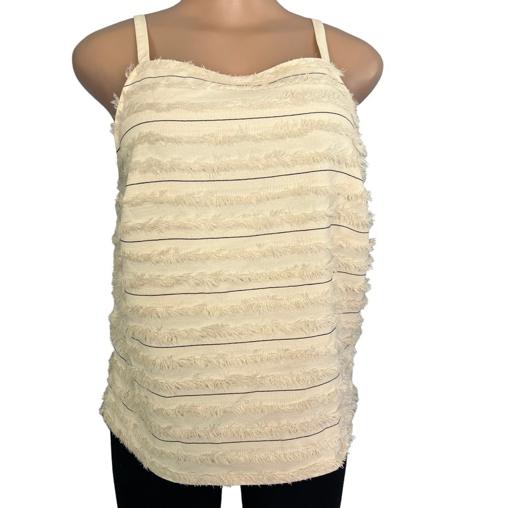 3/$30 ☀️ Maeve by Anthropologie Cream Tank Top Sleeveless Fringes Back Accent